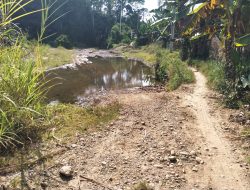 Jalan Di Dusun Mesakada Nyaris Terputus, Warga Terpaksa Turun Ke Sungai